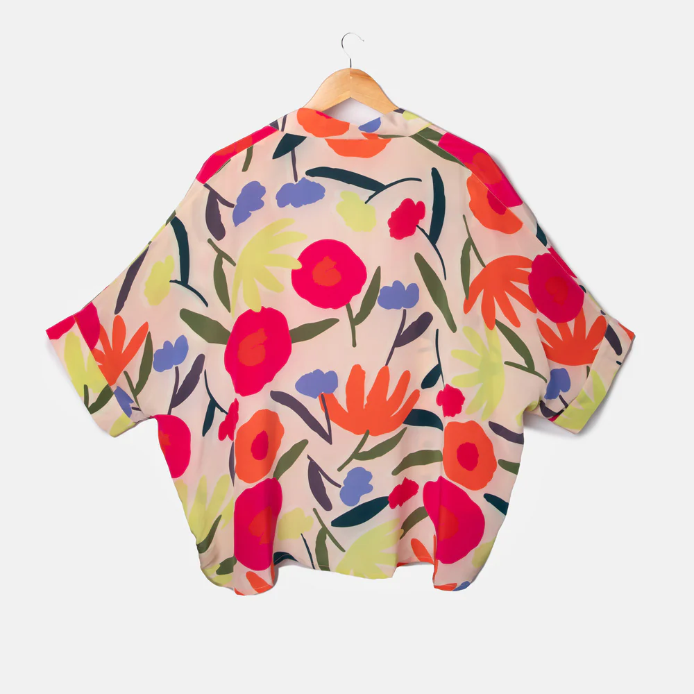 Abstract Blooms Silk Short Kimono - Image 4