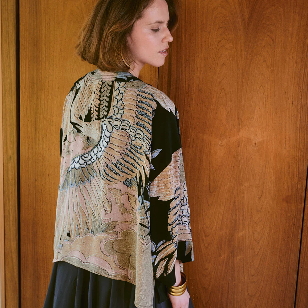 Black Crane Short Kimono - Image 3