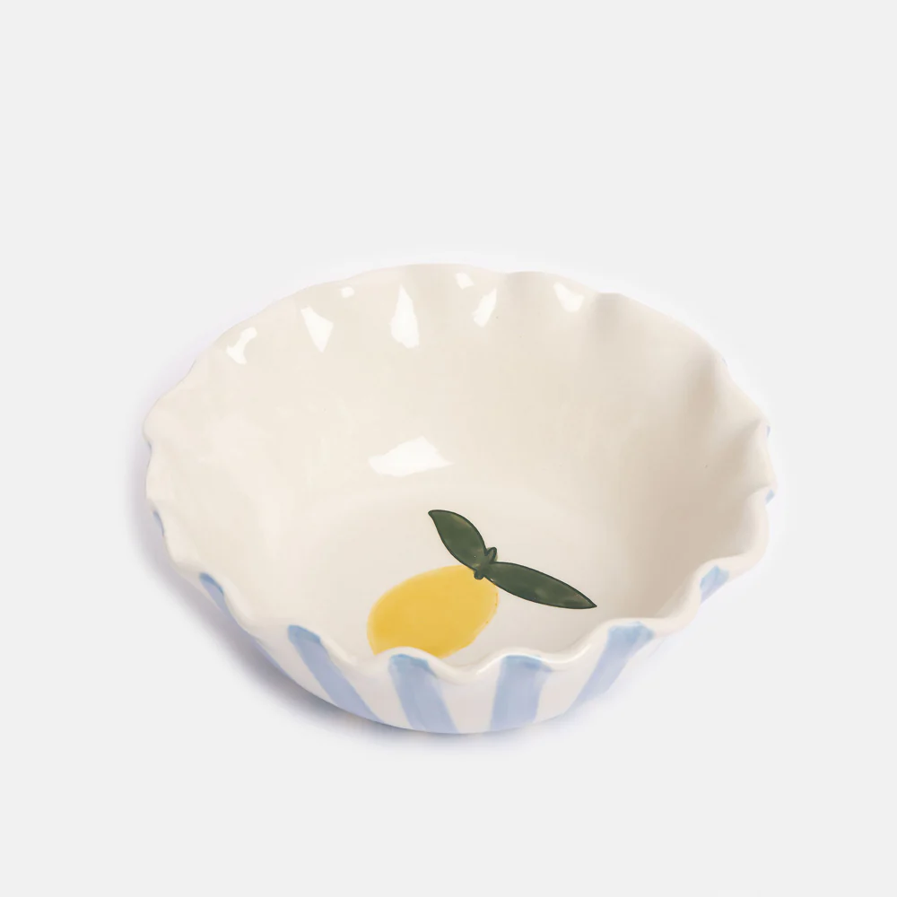Blue Stripe Lemon Scalloped Cereal Bowl - Image 3
