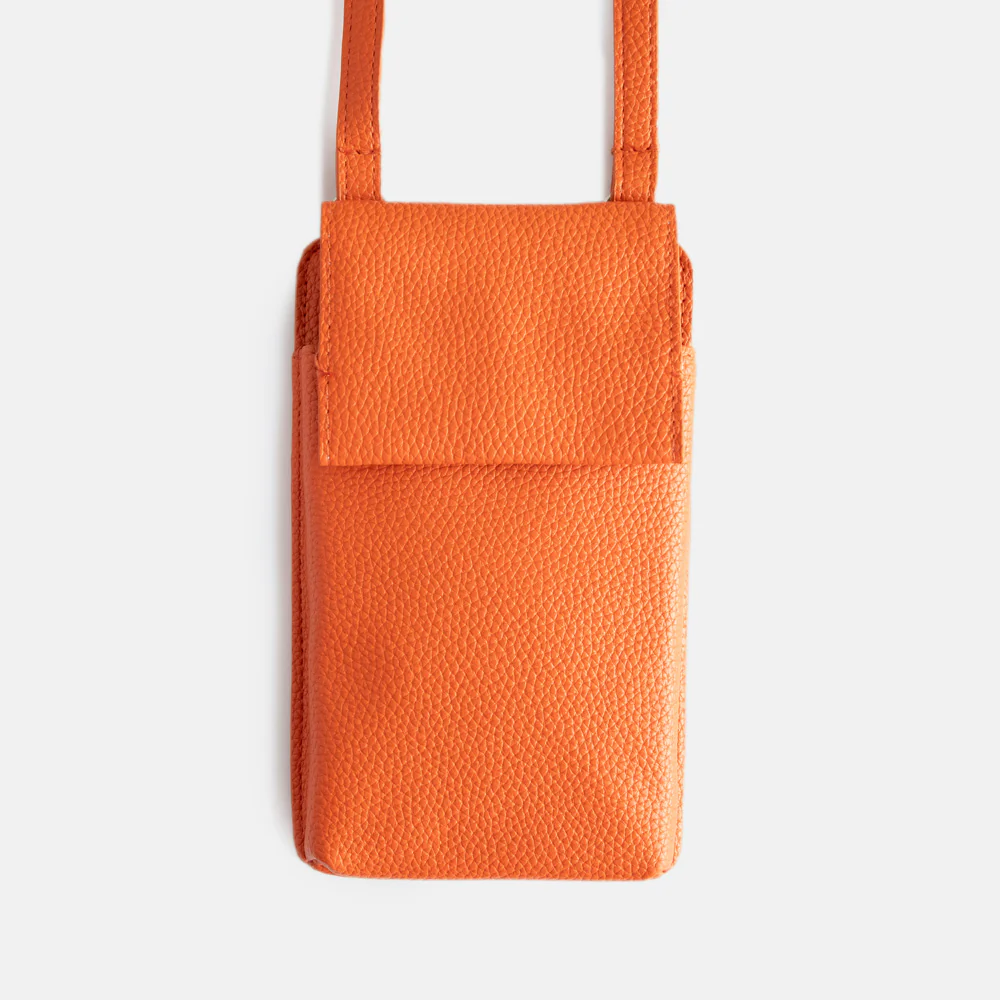 Coral Orange Vegan Leather Phone Bag - Image 3