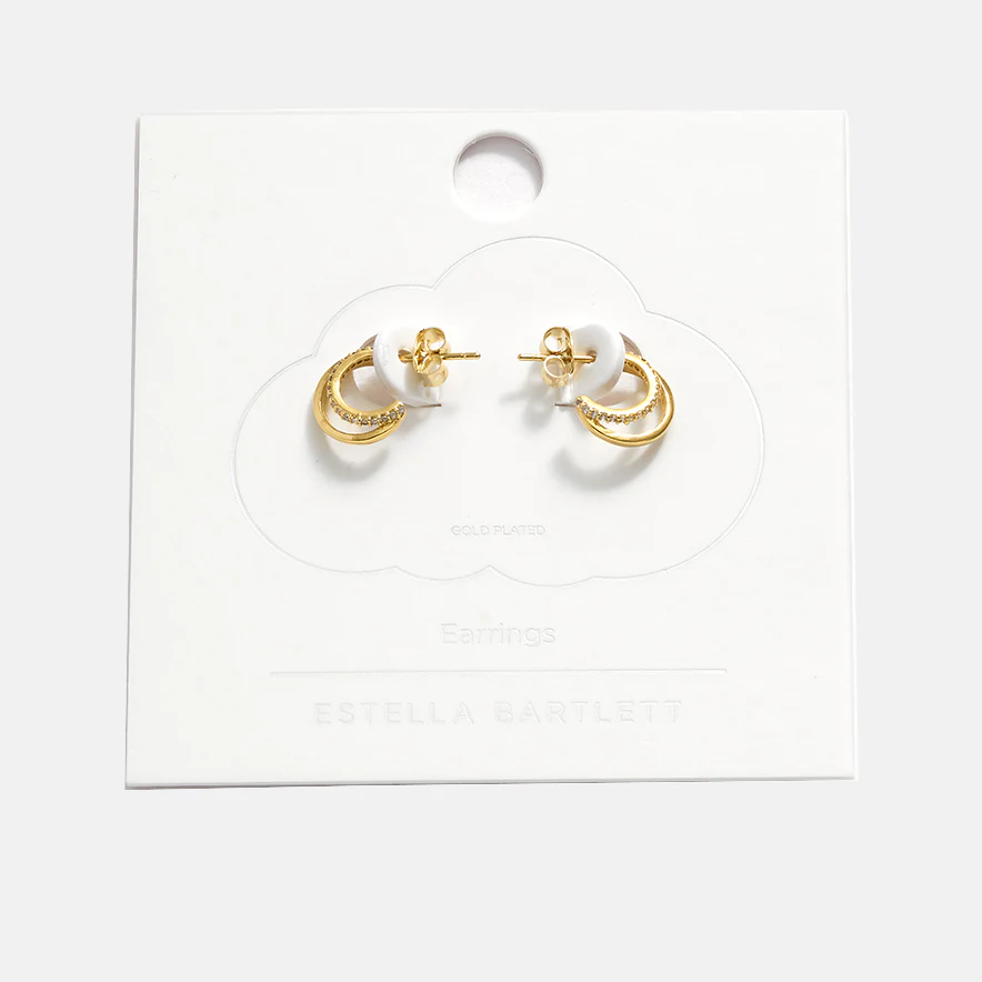 Gold Double Hoop CZ Earrings - Image 3