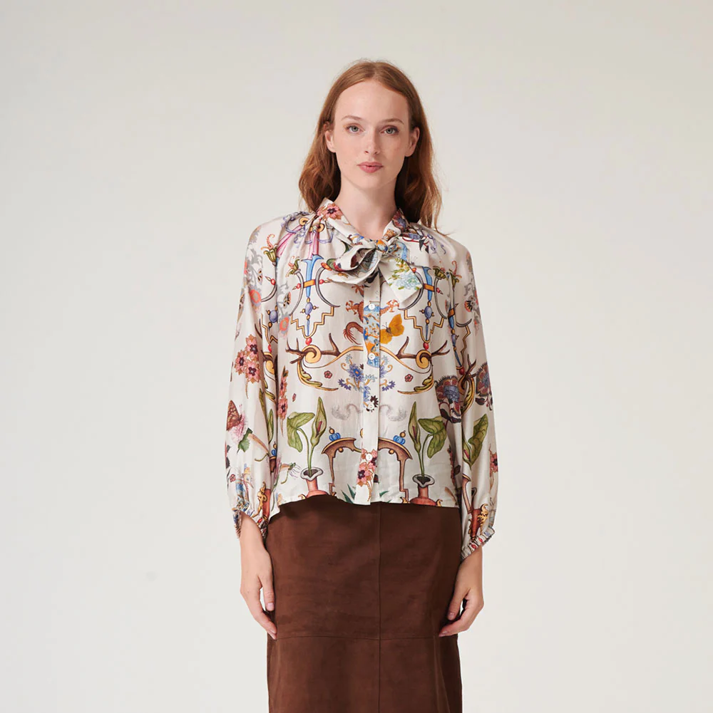 Ivory Cornucopia Pussy Bow Shirt - Image 3