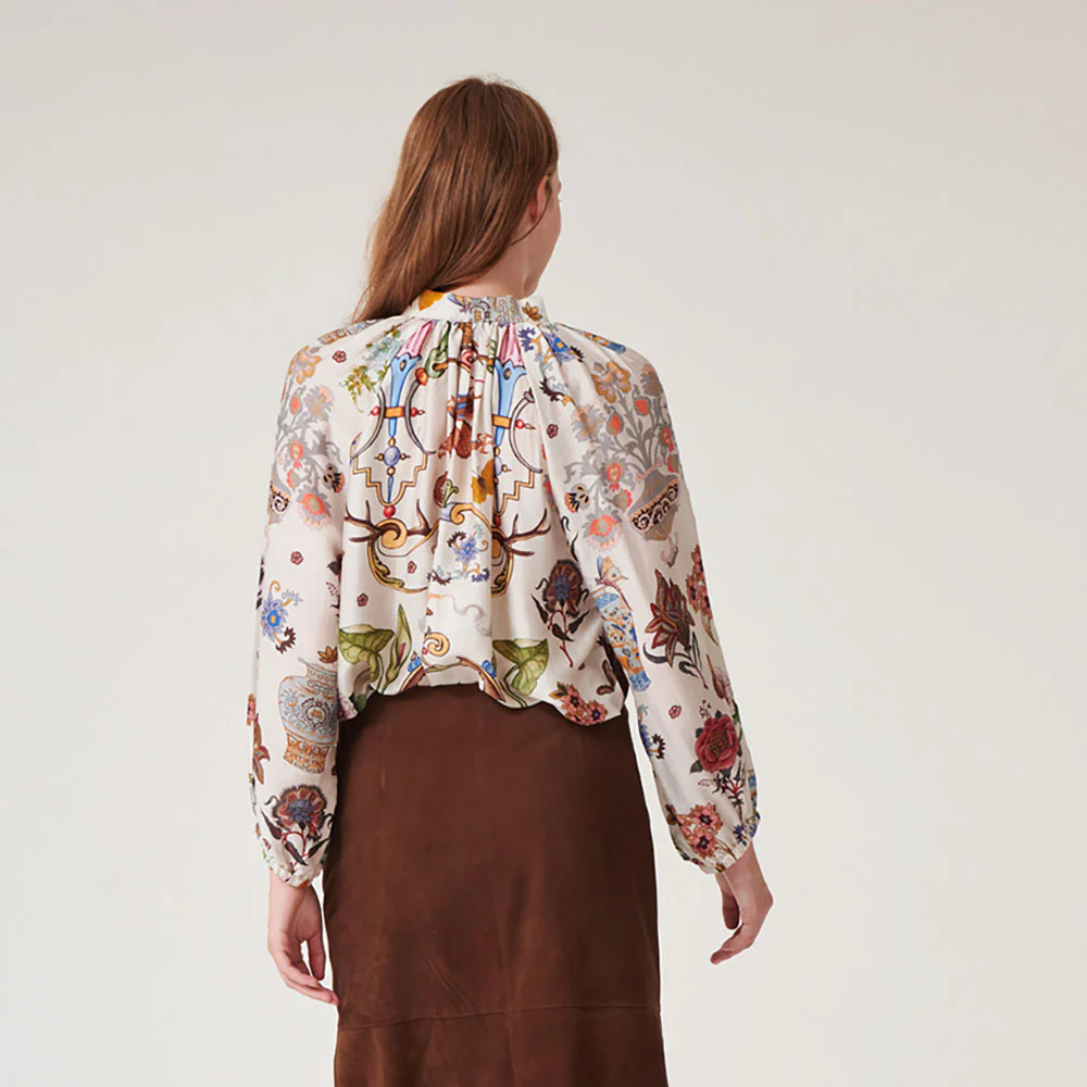 Ivory Cornucopia Pussy Bow Shirt - Image 4