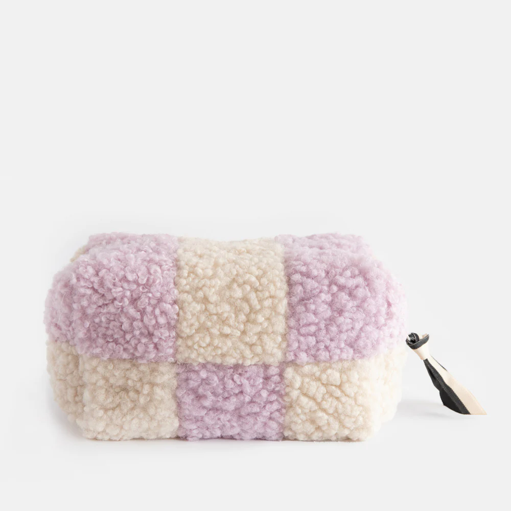 Lilac/Cream Check Borg Cube Cosmetic Bag - Image 3