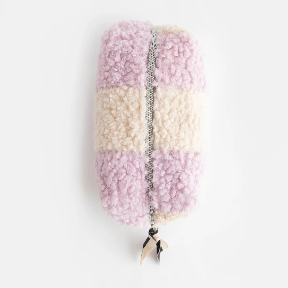 Lilac/Cream Check Borg Cube Cosmetic Bag - Image 4