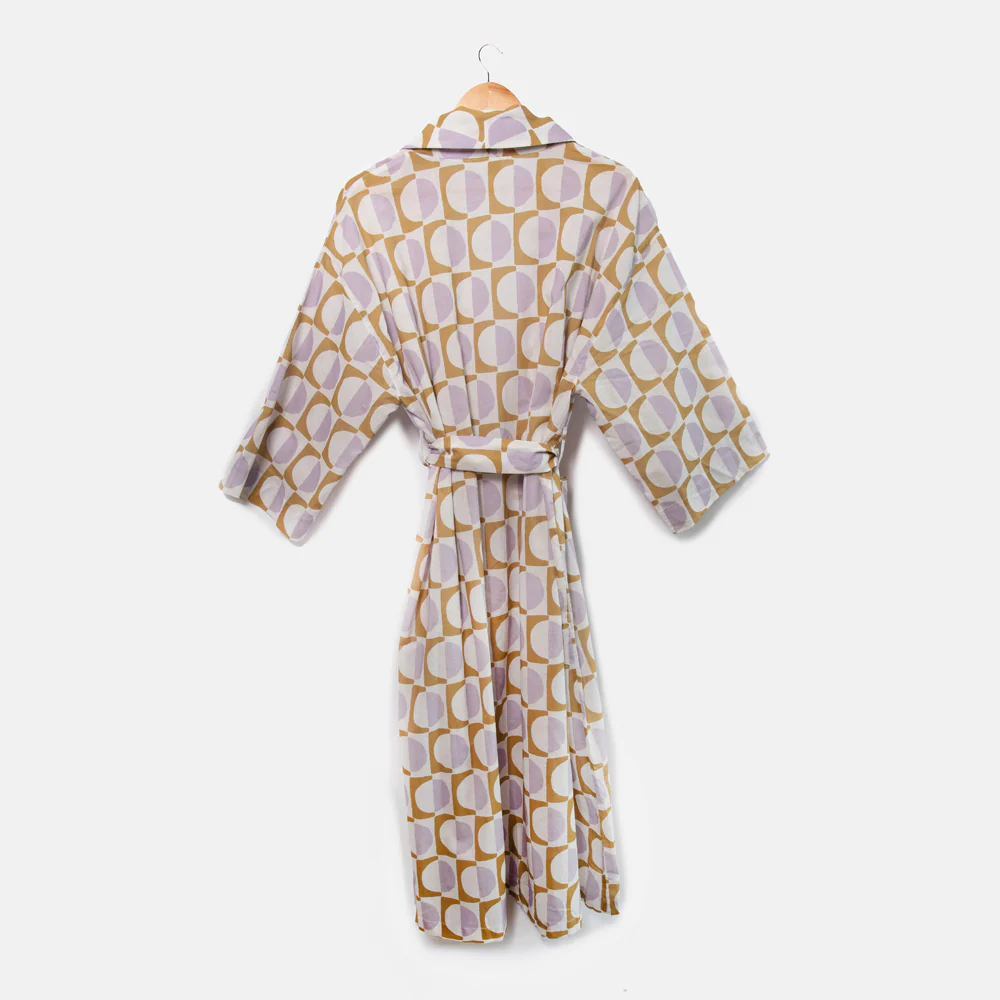 Lilac/Moss Geo Cotton Dressing Gown - Image 3