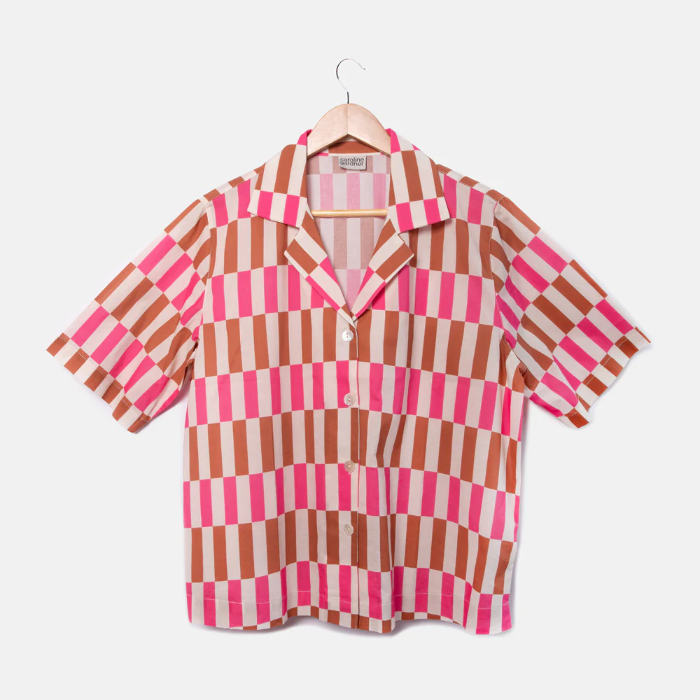 Pink/Brown Offset Stripe Cotton Short Pyjama Set - Image 3