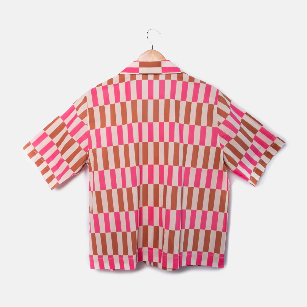 Pink/Brown Offset Stripe Cotton Short Pyjama Set - Image 4