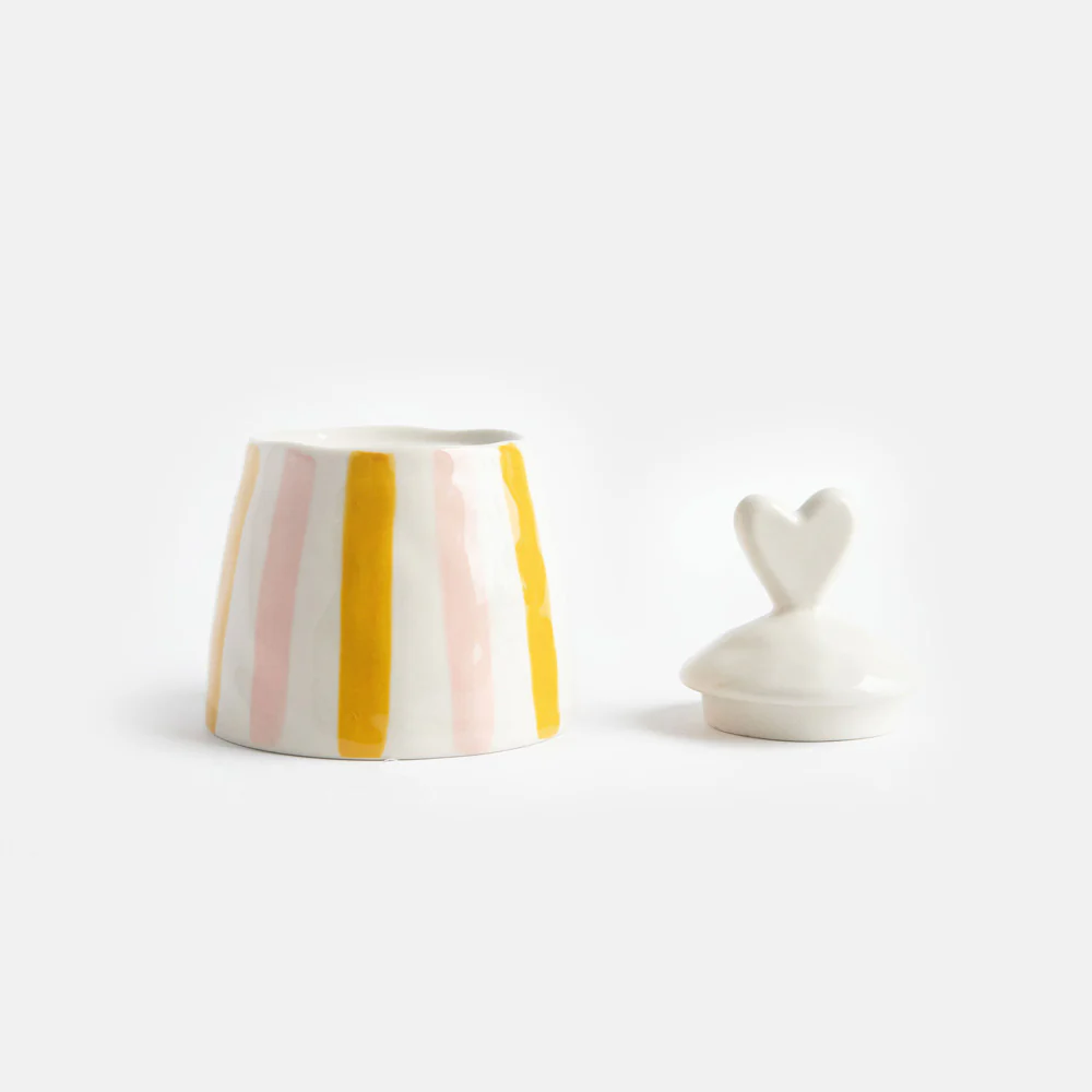 Pink/Yellow Stripe Stoneware Pot - Image 3