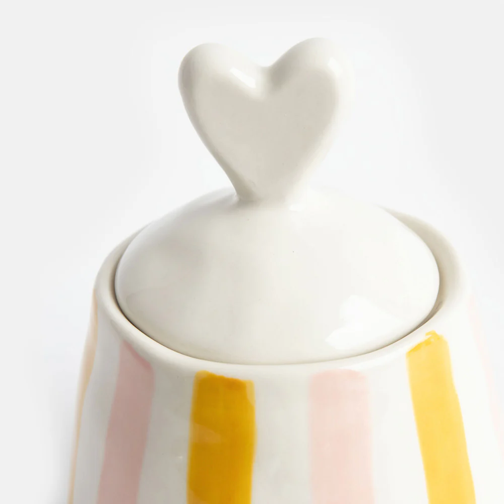 Pink/Yellow Stripe Stoneware Pot - Image 4