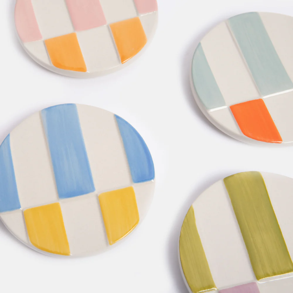 Set of 4 Multi Stripe Stoneware Coasters - Image 3