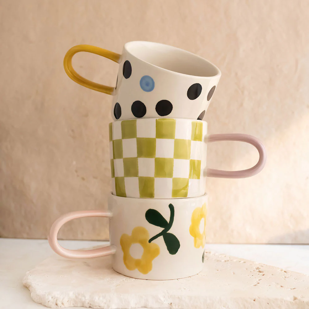Green Check Ceramic Mug - Image 3